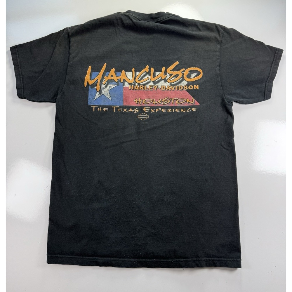 Harley Davidson Motorcycle T-Shirt Black Size Large Mancuso Houston Vtg Texas